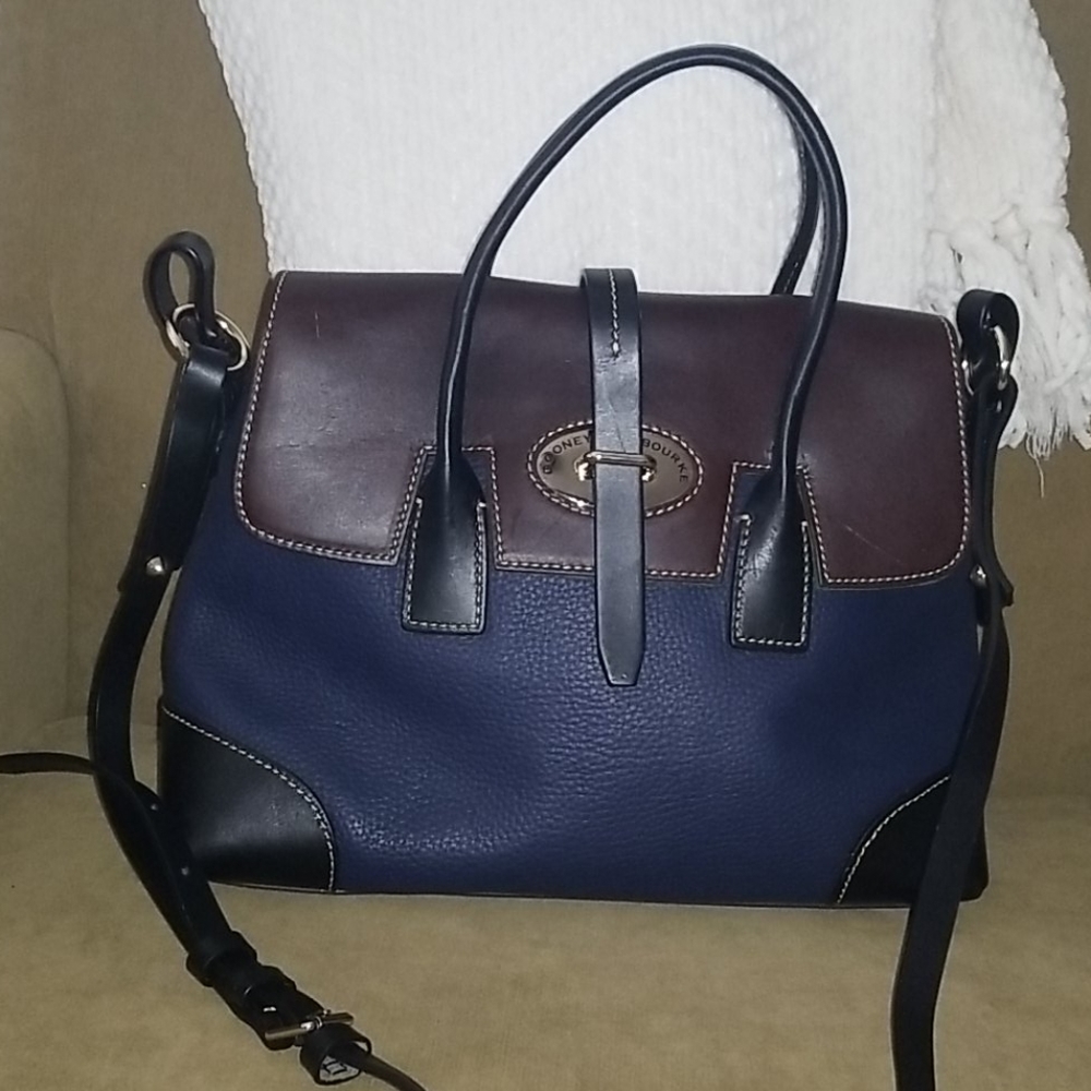 Dooney & Bourke navy and dark brown leather bag